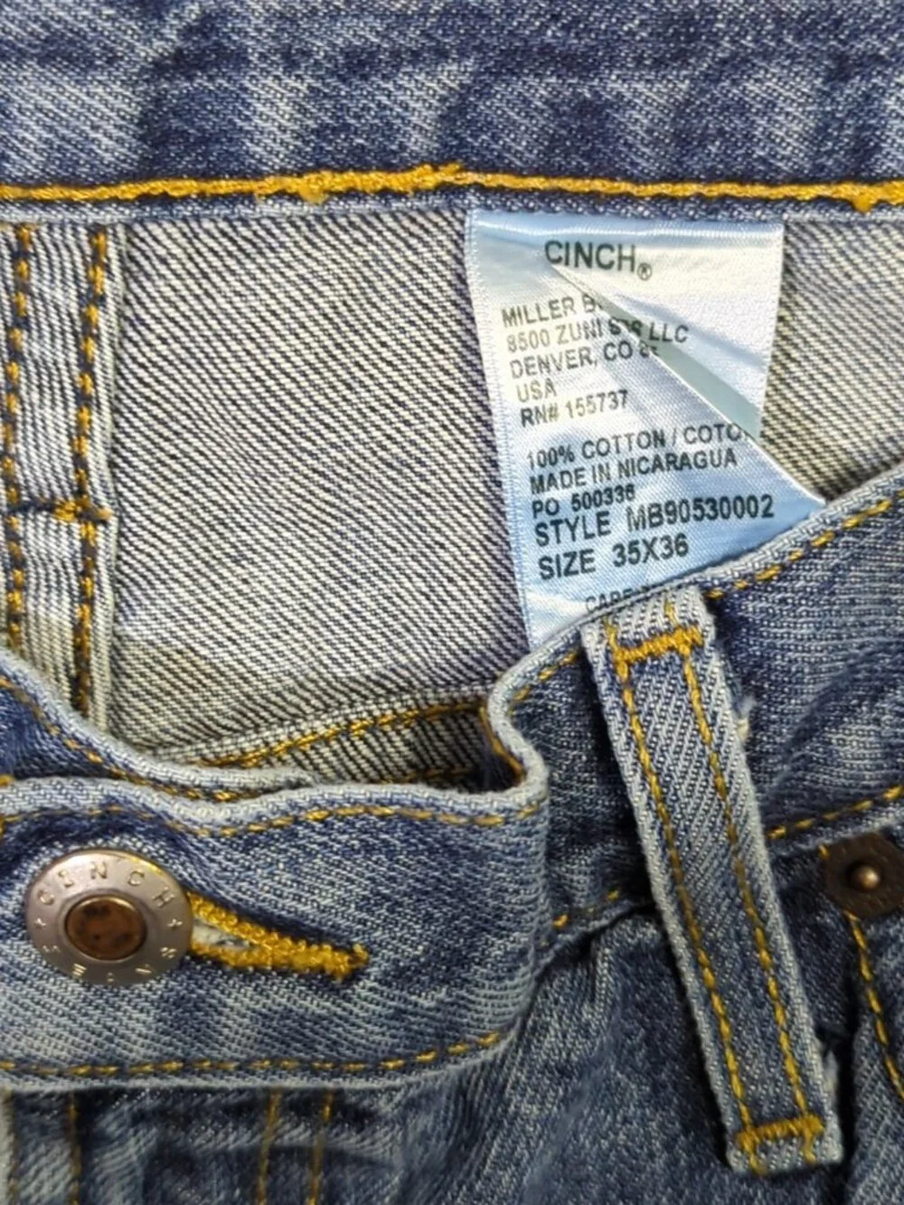 Cinch Jeans Men's 35x36 Blue Western Denim Green Label Cowboy Rodeo